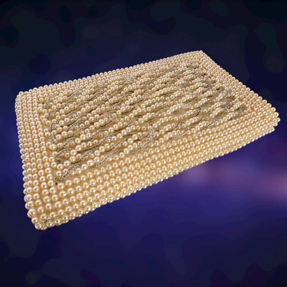 Vintage Ivory & Silver Beaded Evening Clutch or Wallet
